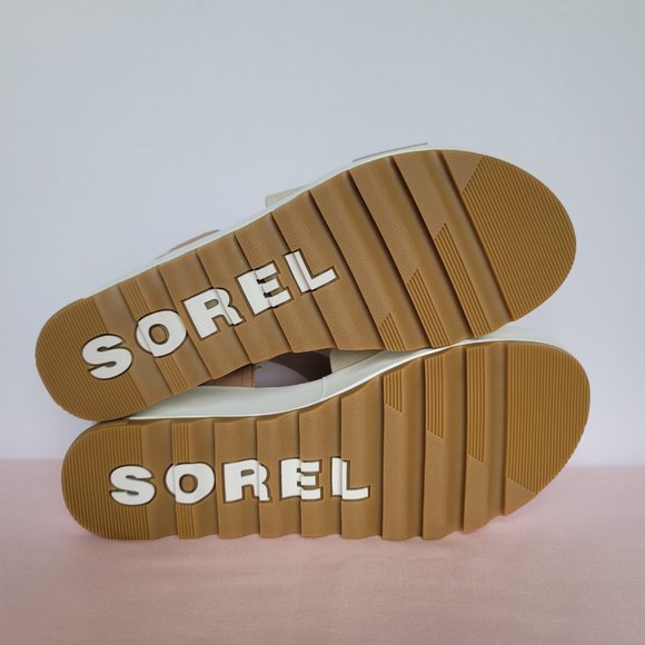 SOREL Cameron Flatform Slingback Leather/Fabric Sandals-Honest Beige/Chalk Size9 - Picture 14 of 16